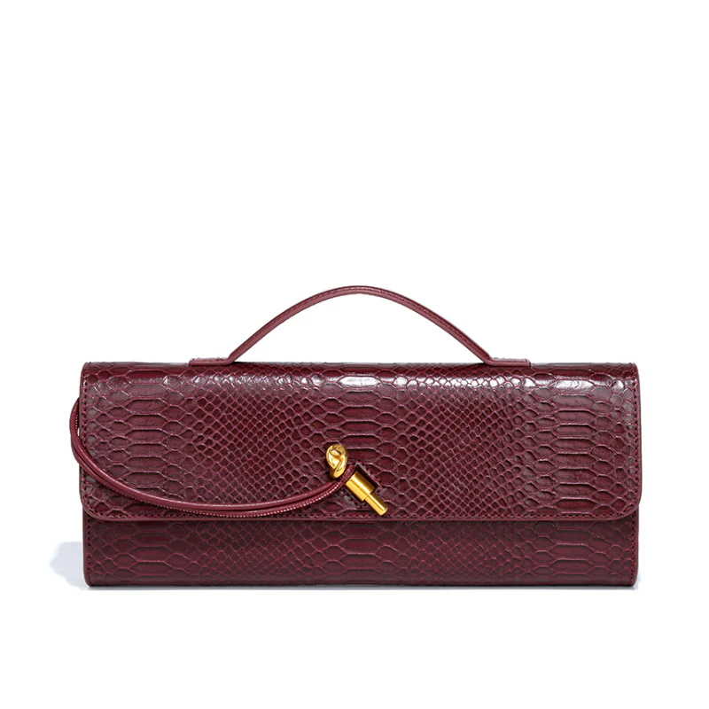 Bordeaux Croc Texture Structured Handbag