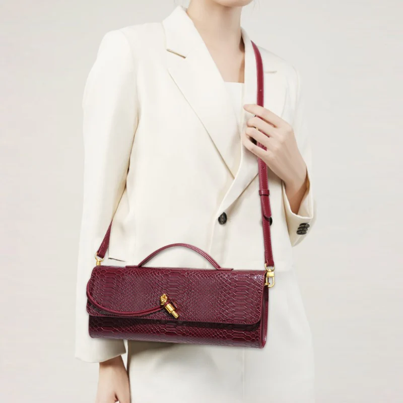 Bordeaux Croc Texture Structured Handbag - Image 4