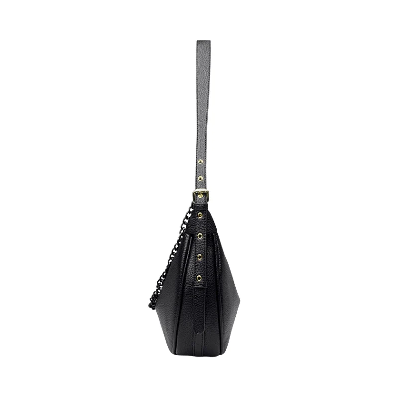Chain Accented Crescent Shoulder Bag - Image 3