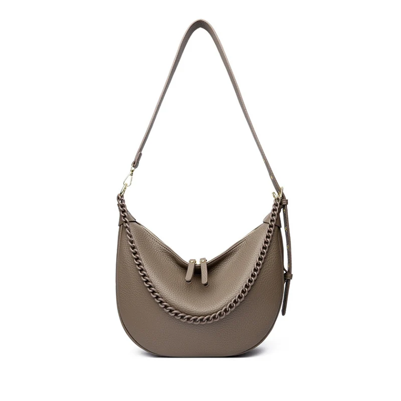 Chain Accented Crescent Shoulder Bag - Image 5