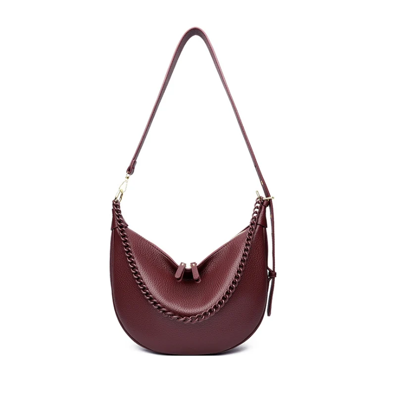 Chain Accented Crescent Shoulder Bag - Image 6