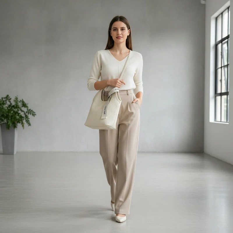 Chic Ribbed Shoulder Bag with Logo Ribbon - Image 4