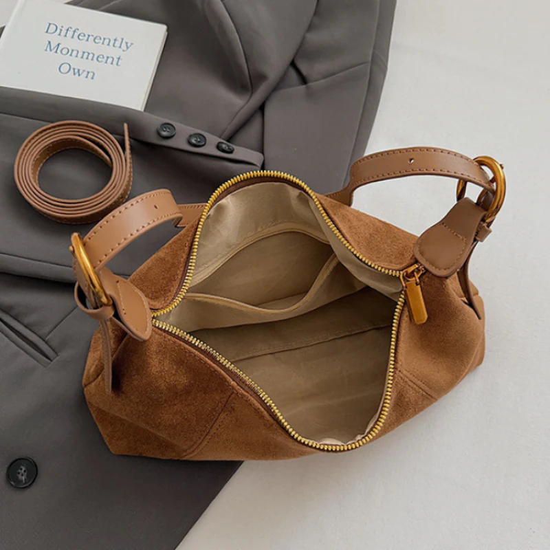 Chic Suede Dumpling Shoulder Bag - Image 3