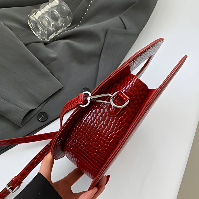 Circular Croc Embossed Handbag - Image 3
