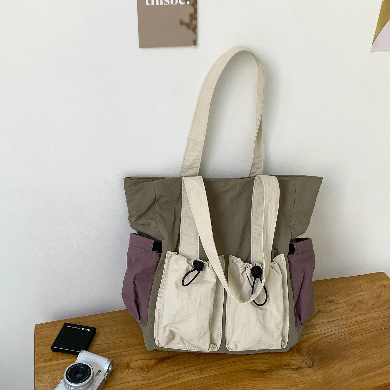 Color Block Multi Pocket Tote Bag - Image 5