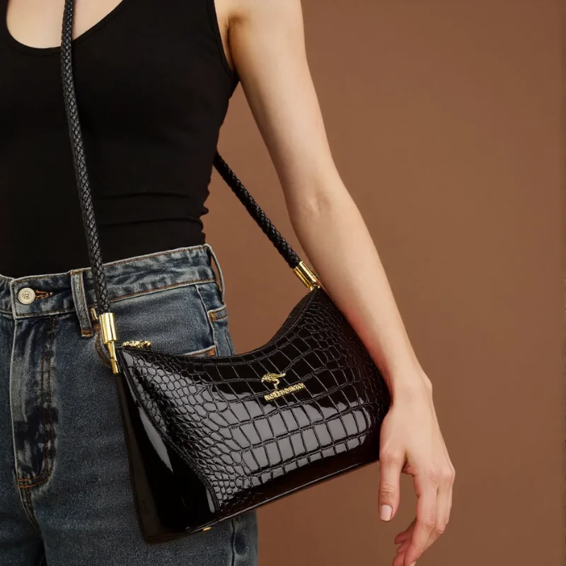 Croc Luxe Embossed Shoulder Bag - Image 4