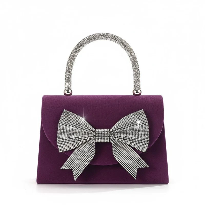 Elegant Velvet Handbag with Oversized Crystal Bow - Image 6
