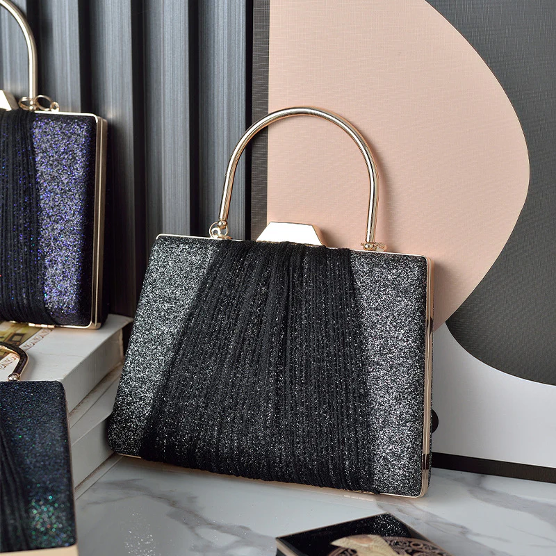 Glitter Drape Pleat Evening Clutch Bag - Image 3