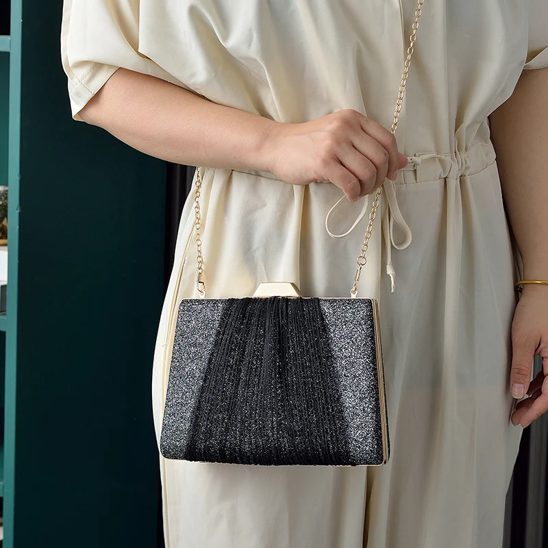 Glitter Drape Pleat Evening Clutch Bag - Image 4