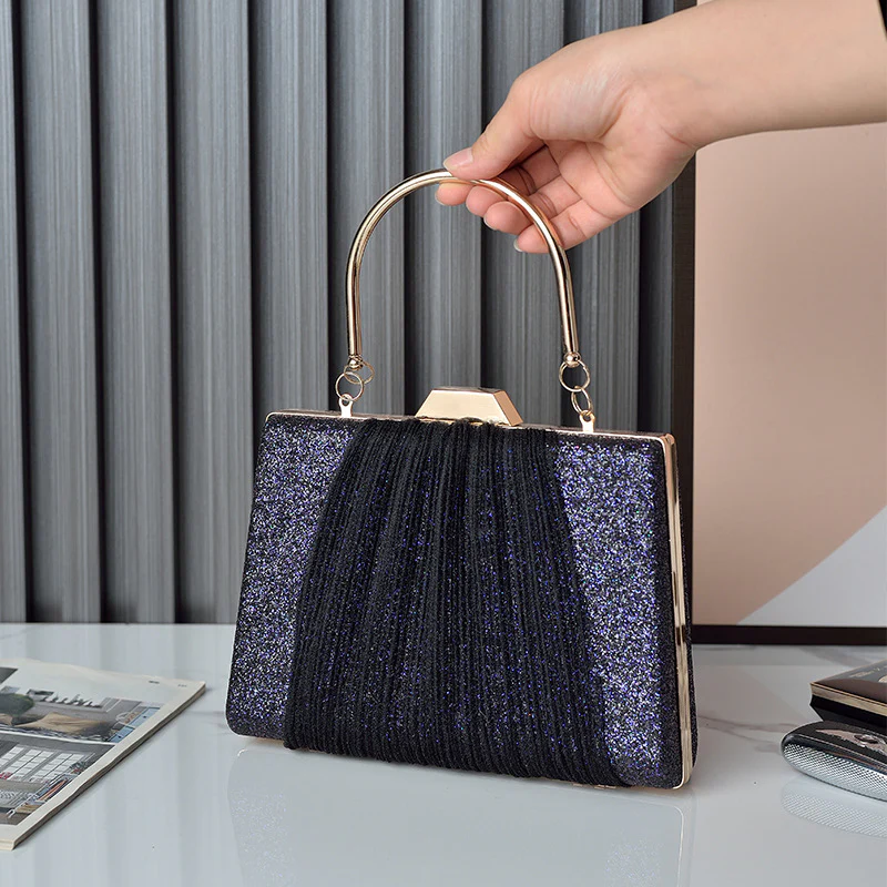 Glitter Drape Pleat Evening Clutch Bag - Image 5