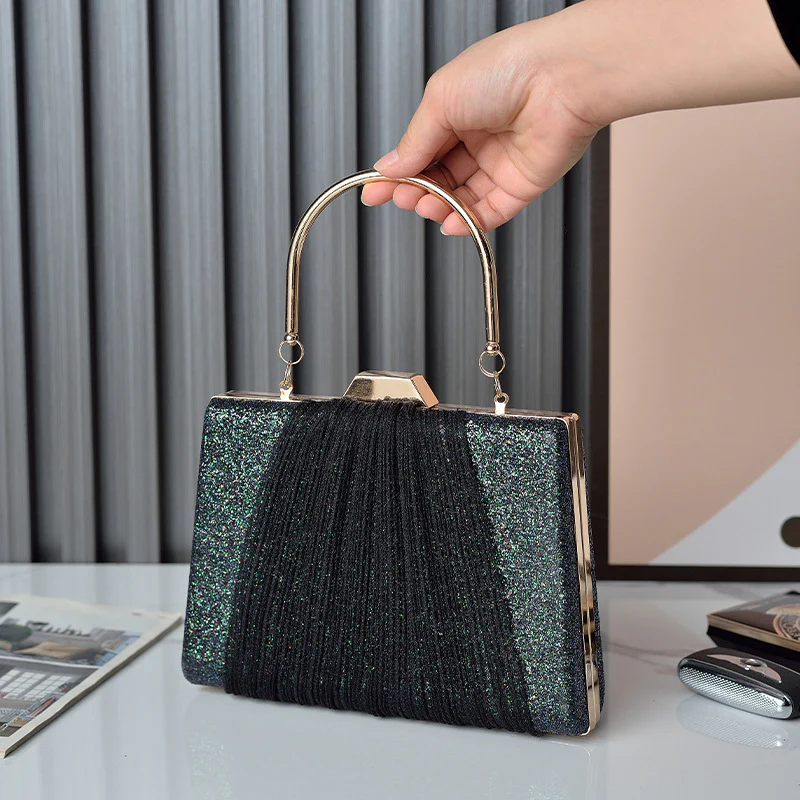 Glitter Drape Pleat Evening Clutch Bag - Image 6