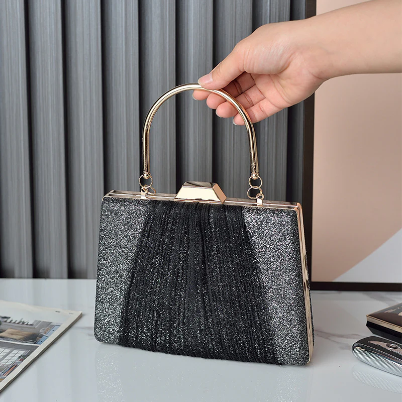 Glitter Drape Pleat Evening Clutch Bag - Image 7