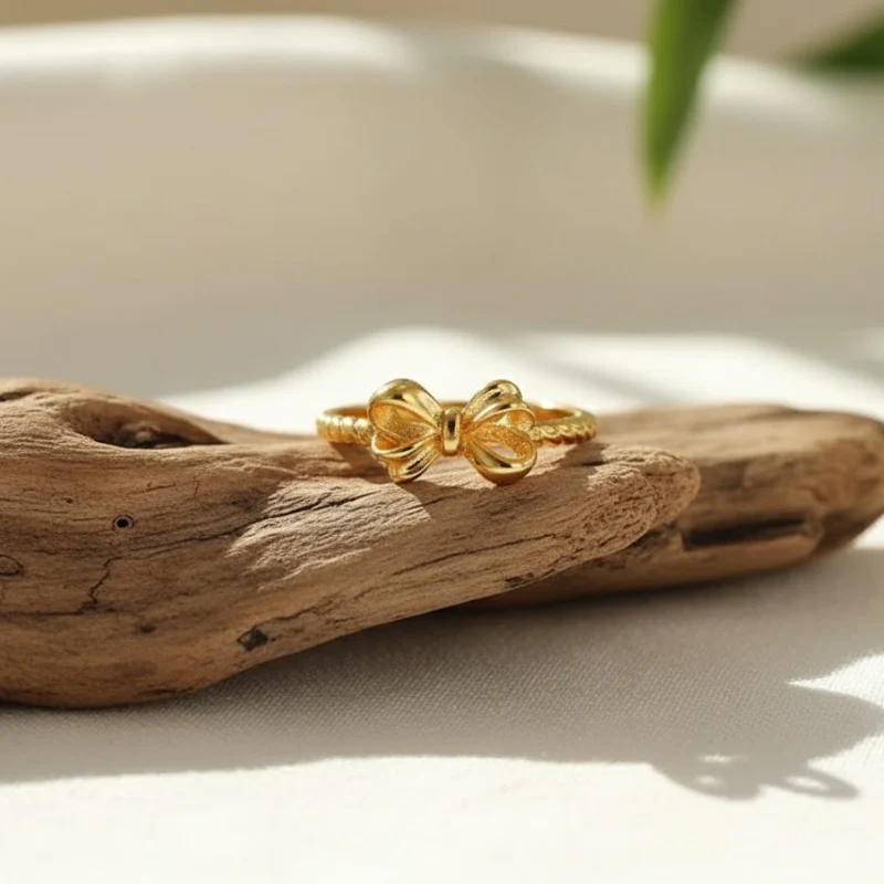 Gold-Plated Gentle Bow Light Luxury Ring - Image 3