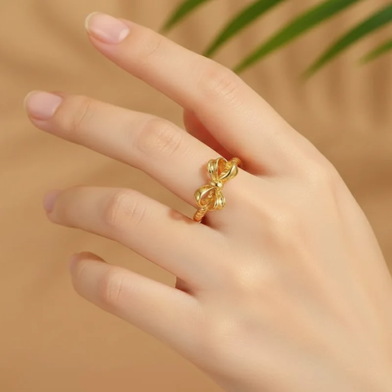 Gold-Plated Gentle Bow Light Luxury Ring - Image 4