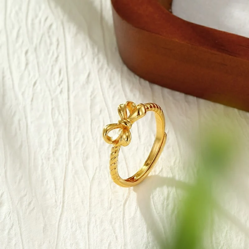 Gold-Plated Gentle Bow Light Luxury Ring - Image 8