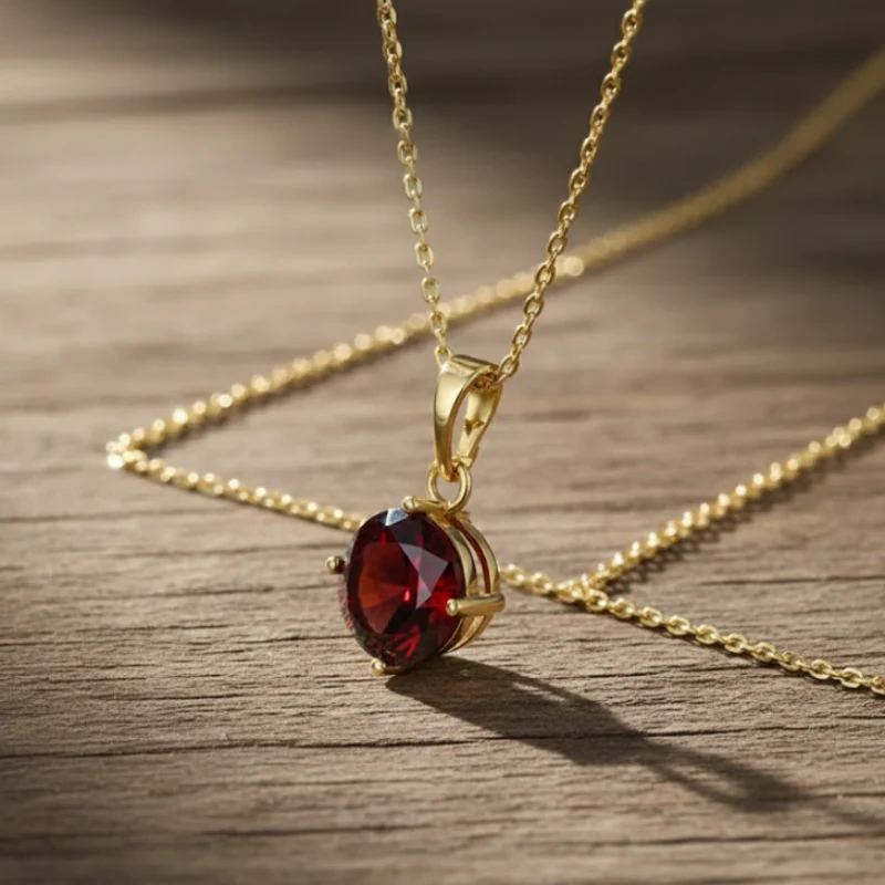 Gold-Plated Ruby Clavicle Chain Necklace - Image 3
