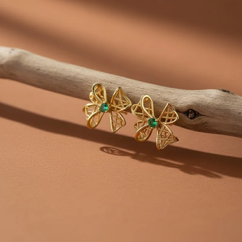 Green Zircon Bow Earrings - Image 3