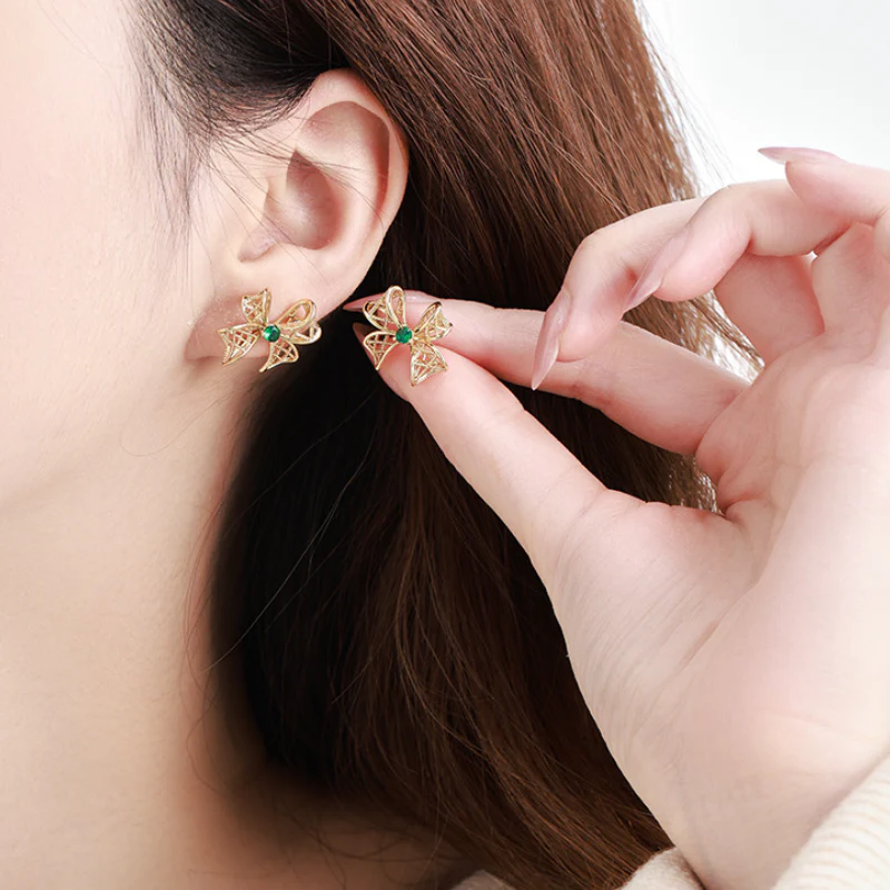 Green Zircon Bow Earrings - Image 4
