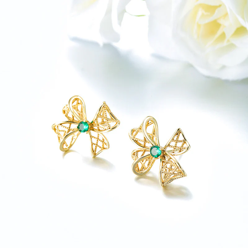 Green Zircon Bow Earrings - Image 5