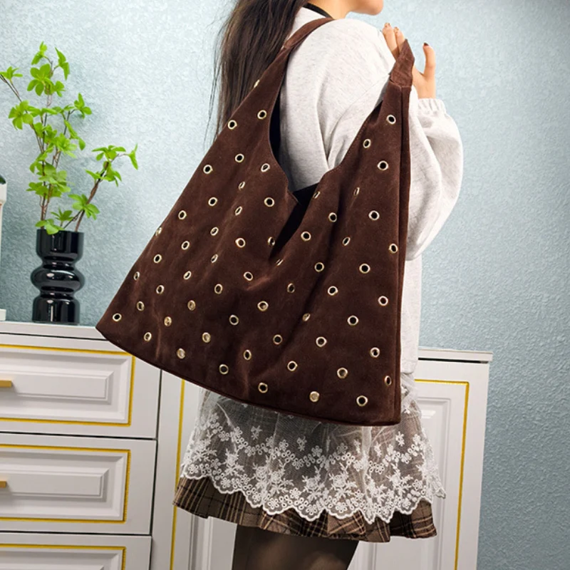 Grommet Adorned Suede Origami Shoulder Bag - Image 4