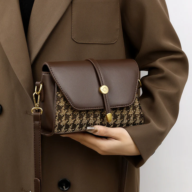 Houndstooth Patchwork Crossbody Bag - Image 4