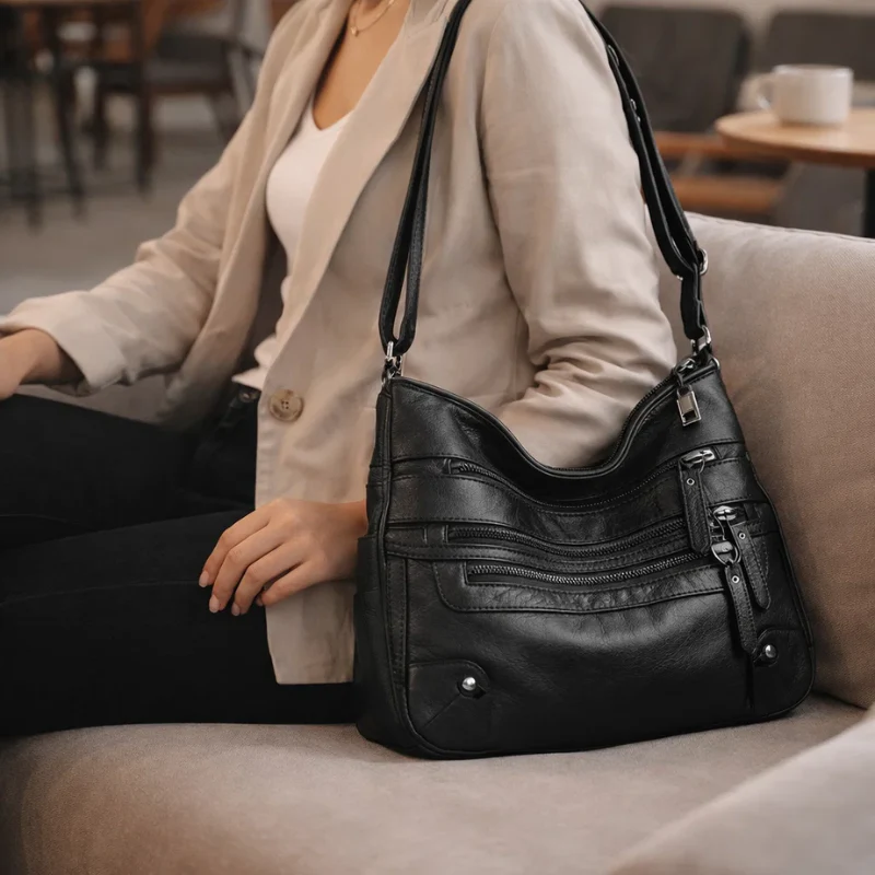 Large Capacity Soft Leather Shoulder Bag - Image 4