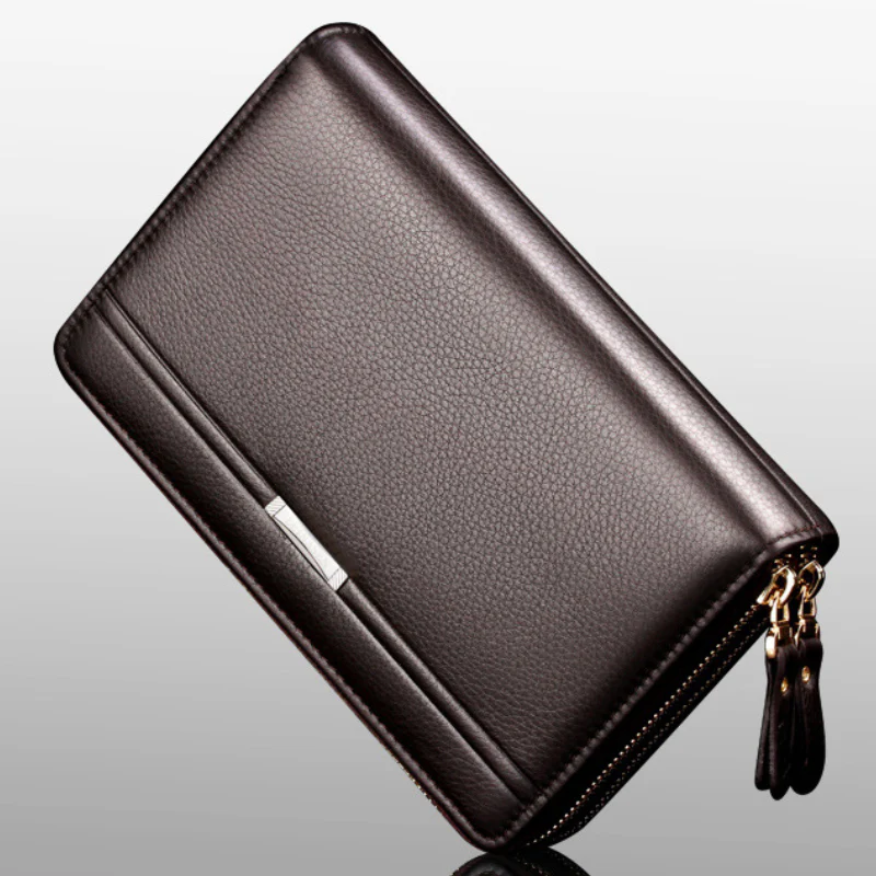 Men's Double Zipper PU Leather Business Clutch Wallet - Image 3