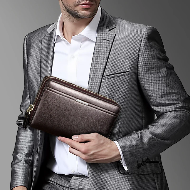 Men's Double Zipper PU Leather Business Clutch Wallet - Image 4