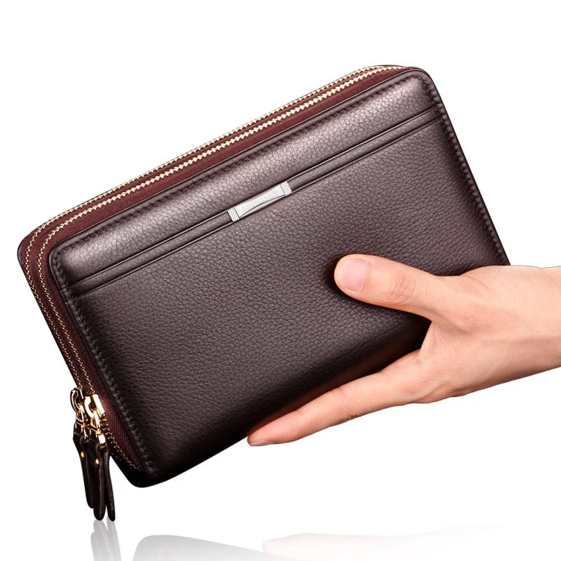 Men's Double Zipper PU Leather Business Clutch Wallet - Image 6