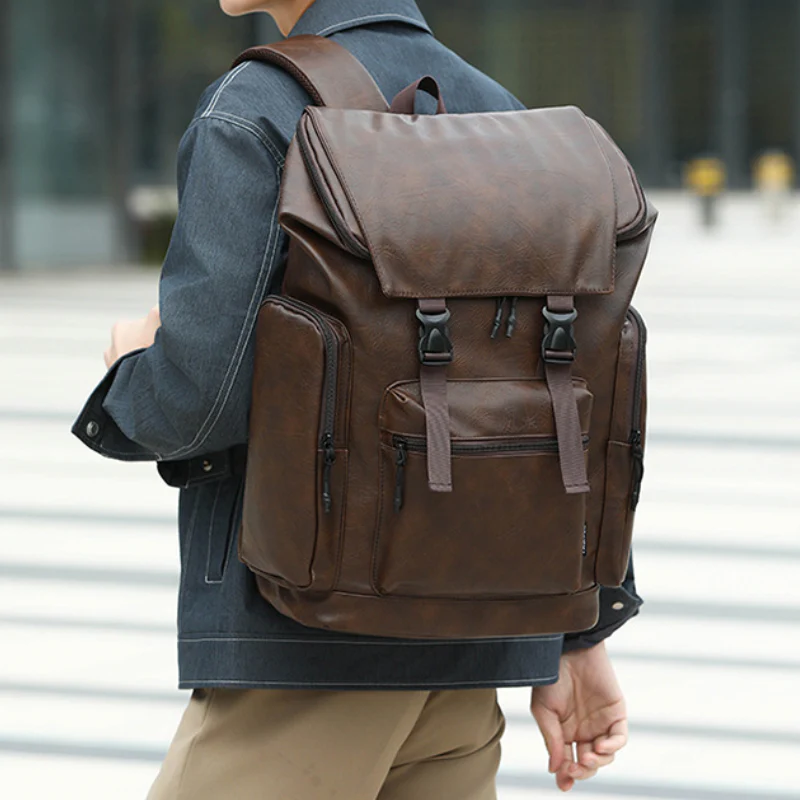 Men’s Retro Leather Large Capacity Backpack - Image 4