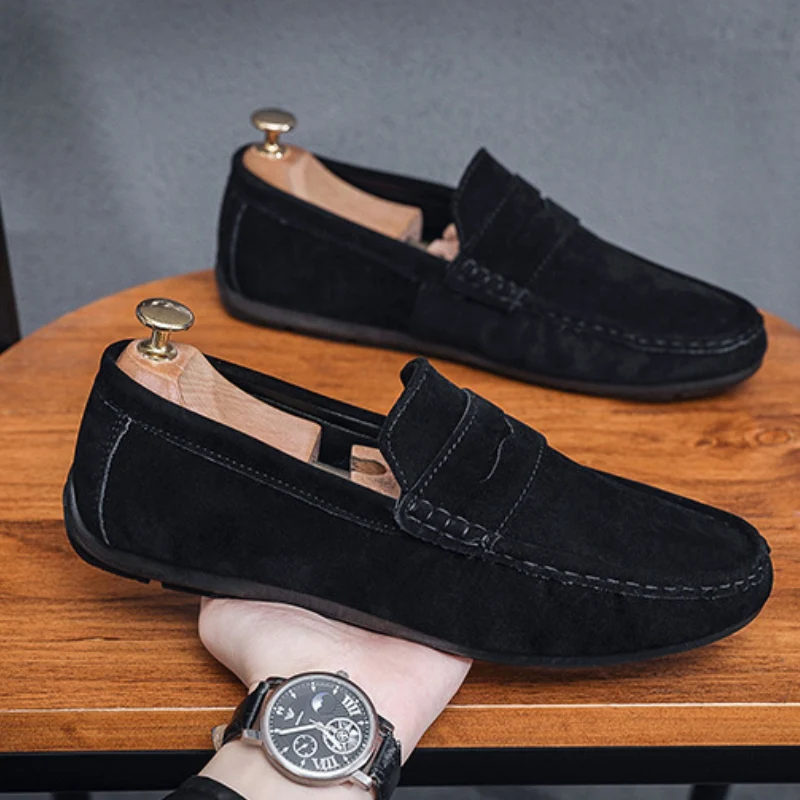 Men's Minimalist Suede Texture Penny Loafers - Image 3