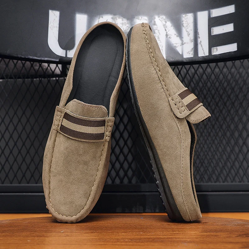 Men's Suede Finish Slip On Open Back Loafers - Image 3