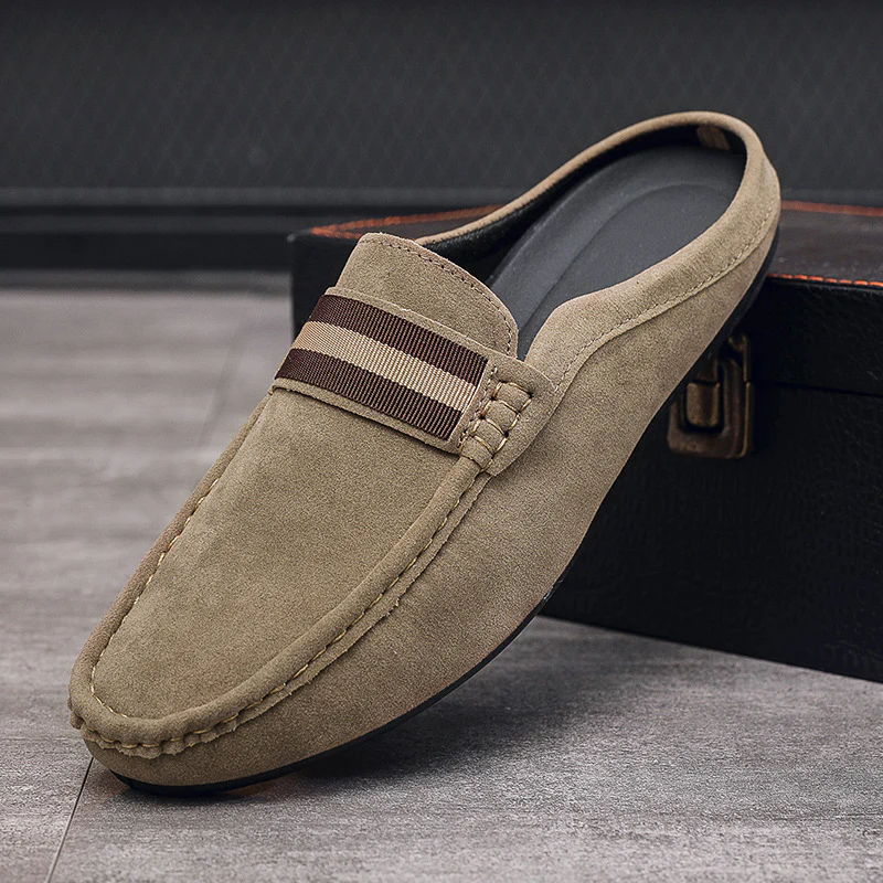 Men's Suede Finish Slip On Open Back Loafers - Image 6