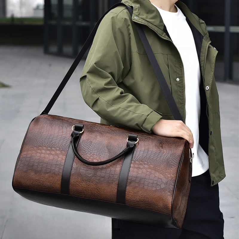 Oversized Croc-Textured Weekend Travel Duffle Bag - Image 4