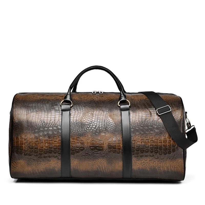 Oversized Croc-Textured Weekend Travel Duffle Bag - Image 5