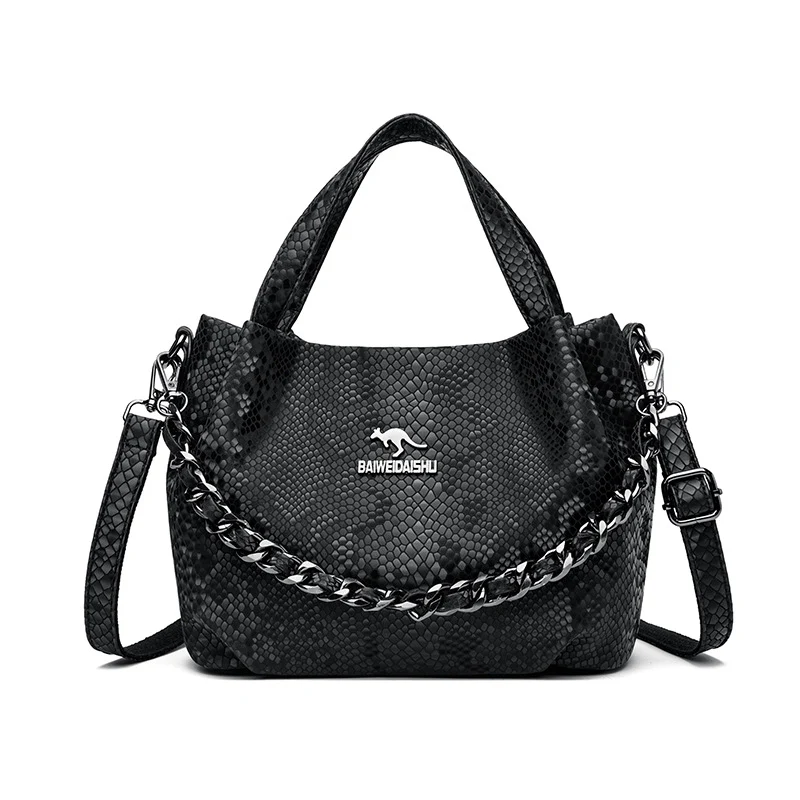 Pleat Chain Genuine Leather Handbag - Image 5