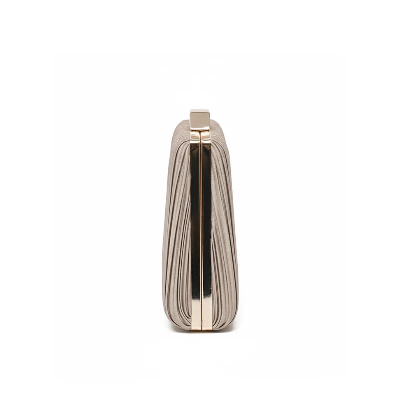 Pleated Hard Case Evening Clutch with Chain Strap - Image 2