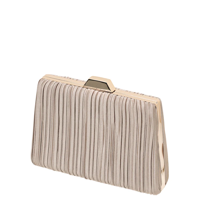 Pleated Hard Case Evening Clutch with Chain Strap - Image 3