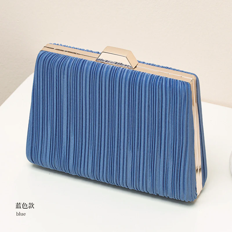 Pleated Hard Case Evening Clutch with Chain Strap - Image 5