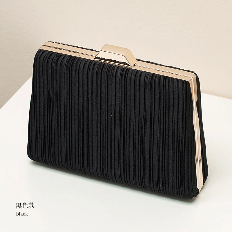 Pleated Hard Case Evening Clutch with Chain Strap - Image 6