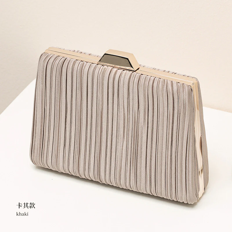 Pleated Hard Case Evening Clutch with Chain Strap - Image 7