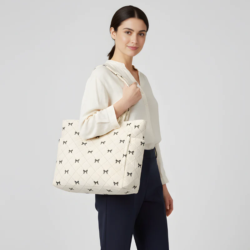Quilted Bow Pattern Tote Bag - Image 4