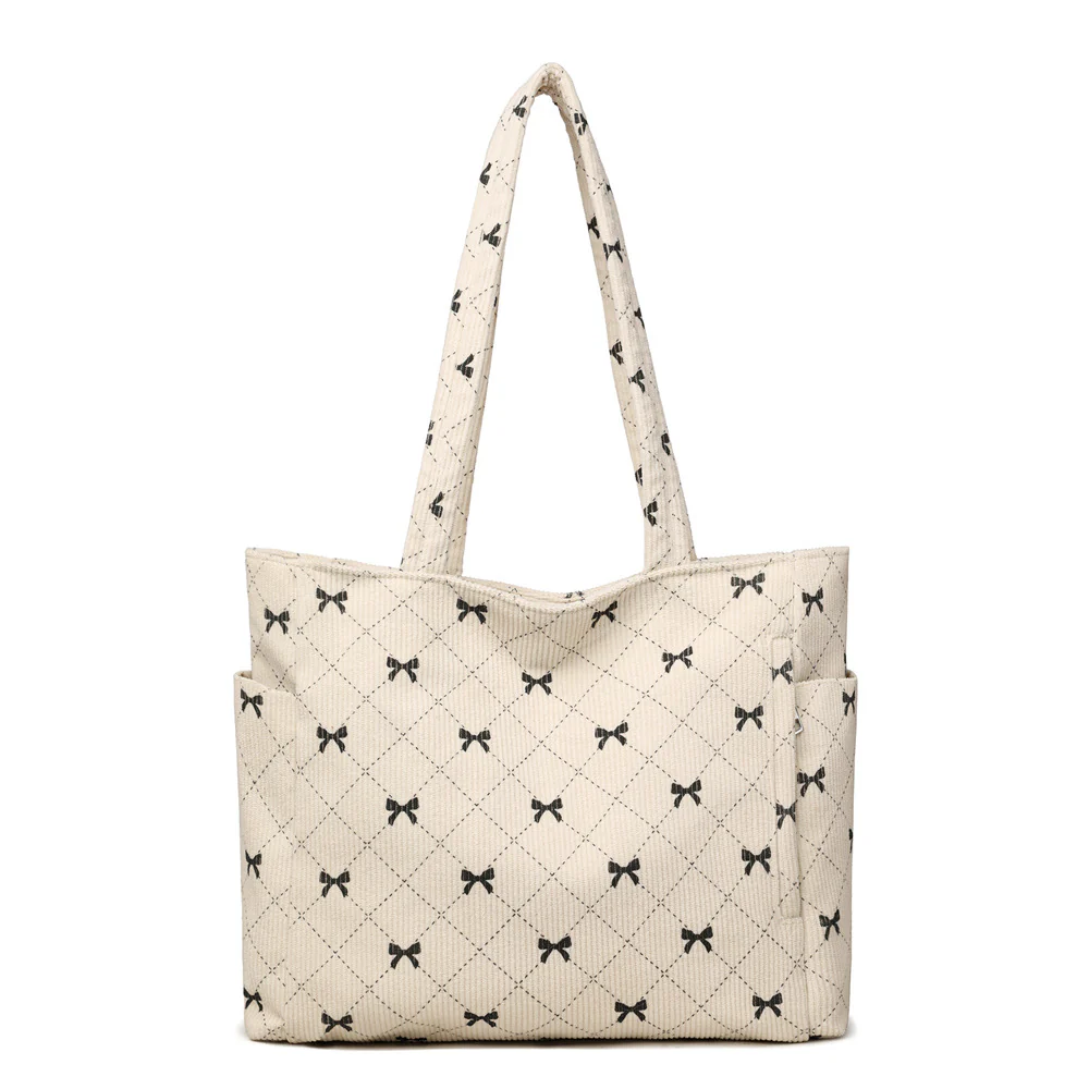 Quilted Bow Pattern Tote Bag - Image 6