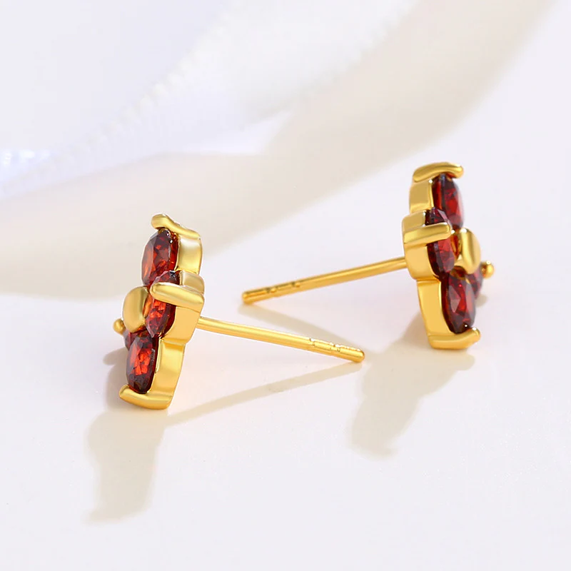Red Four-Leaf Flower Earrings - Image 3