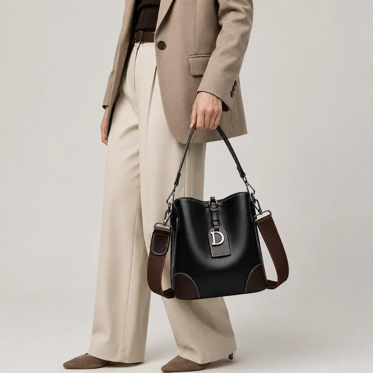 Retro Color-Block Women’s Bucket Bag - Image 4