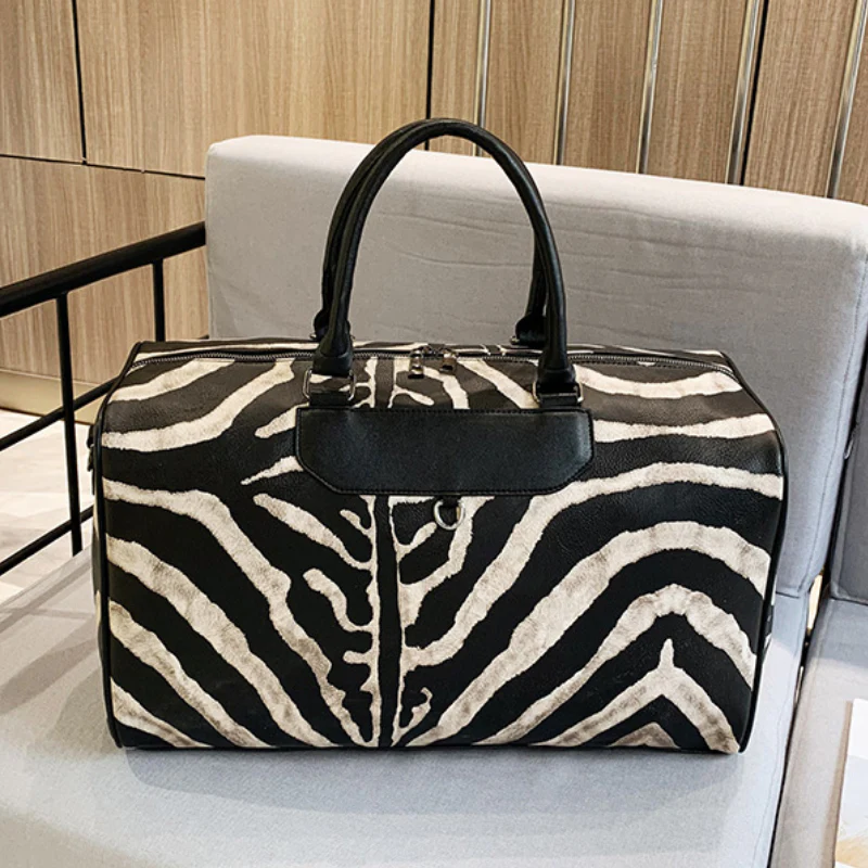Striped PU Leather Sports Duffle Bag - Image 3