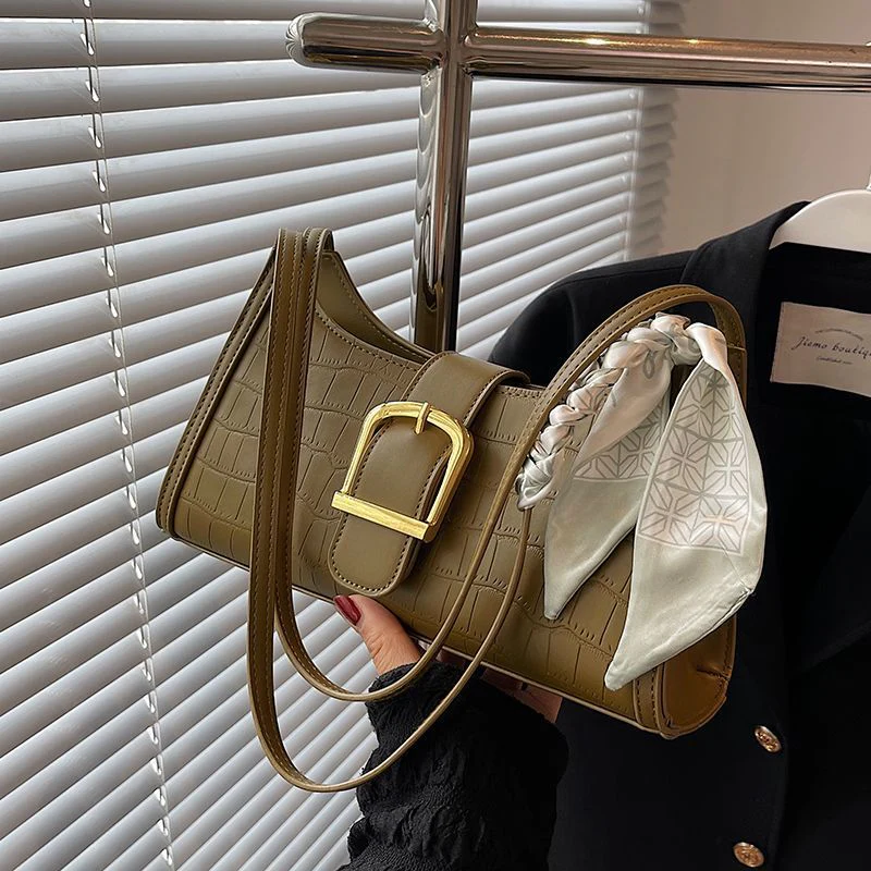 Vintage Buckle Baguette Shoulder Bag - Image 5
