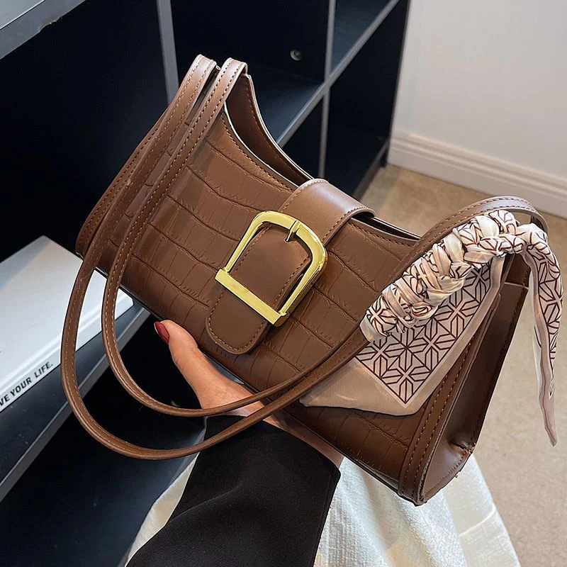 Vintage Buckle Baguette Shoulder Bag - Image 6