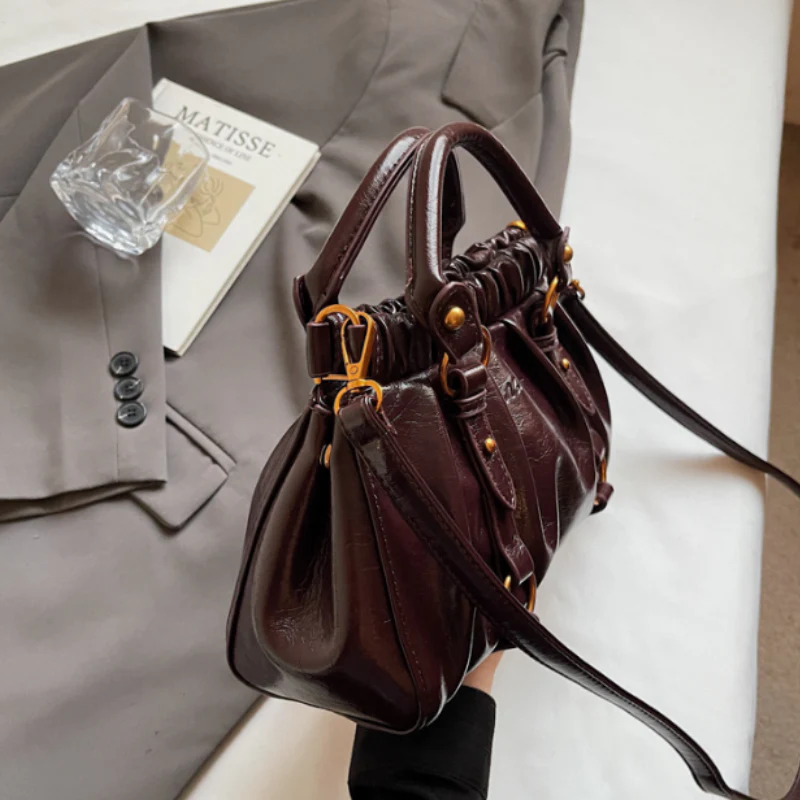 Vintage Ruched Leather Handbag - Image 2