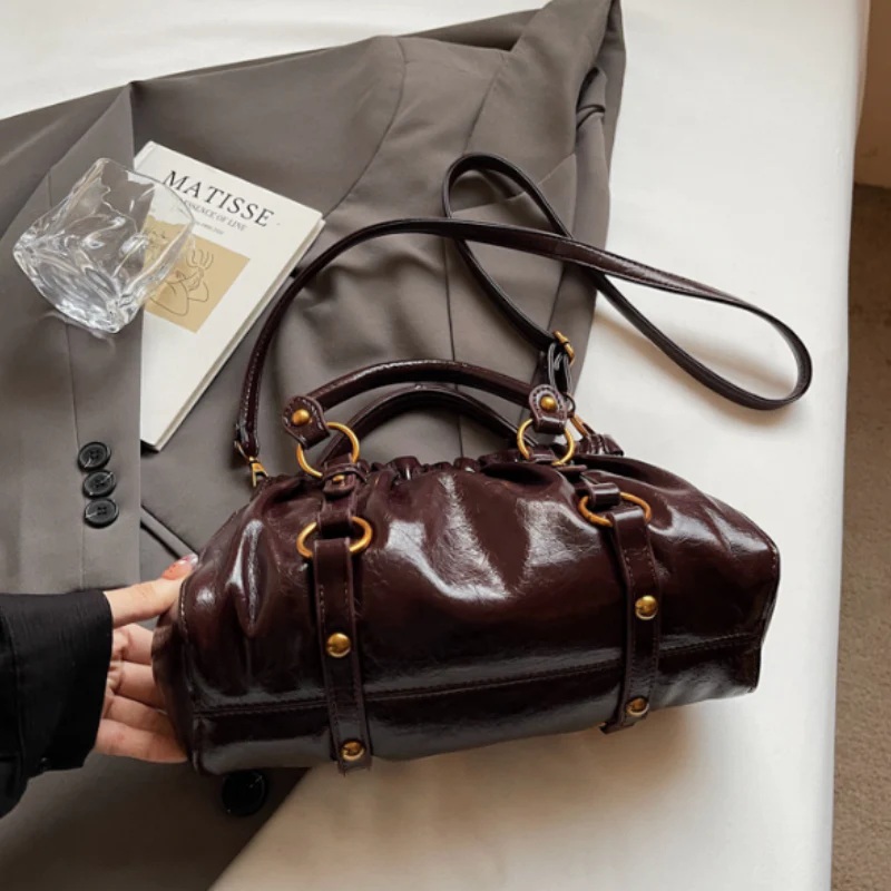 Vintage Ruched Leather Handbag - Image 3